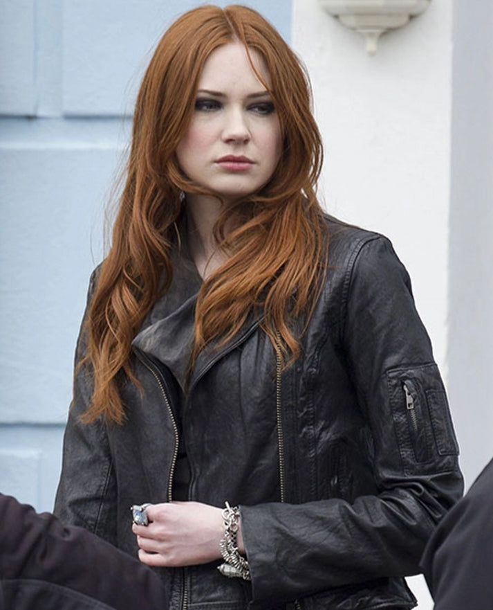 Karen Gillan Black Leather Jacket