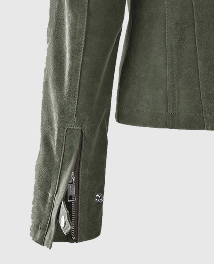 Women's Vintage Olive Suede Leather Jacket