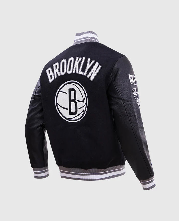 NBA Brooklyn Nets Men's Rib Wool Black Varsity Jacket