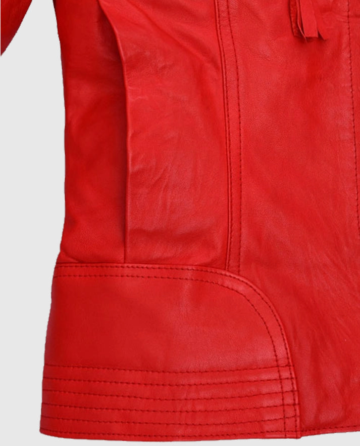 Women's Red Washed and Wax Leather Jacket