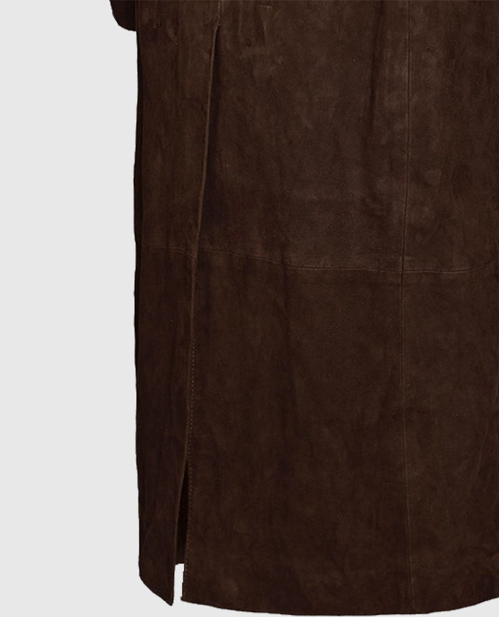 Women's Dark Brown Suede Alpine Leather Long Coat
