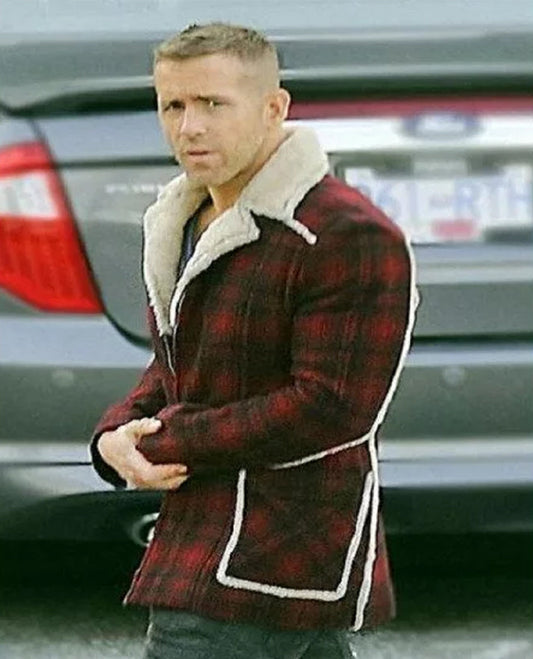 4-Deadpool Ryan Reynolds Wade Wilson Red Checkered Shearling Jacket