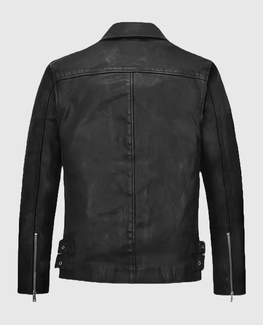 Black Asymmetrical Sheepskin Leather Biker Jacket