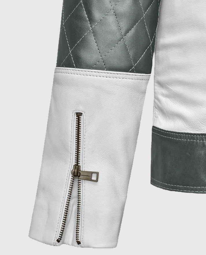 Women’s White & Silver Quilted Moto Jacket