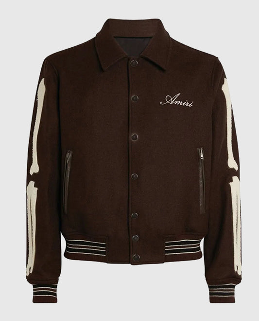 Amiri Bones Letterman Wool Brown Jacket