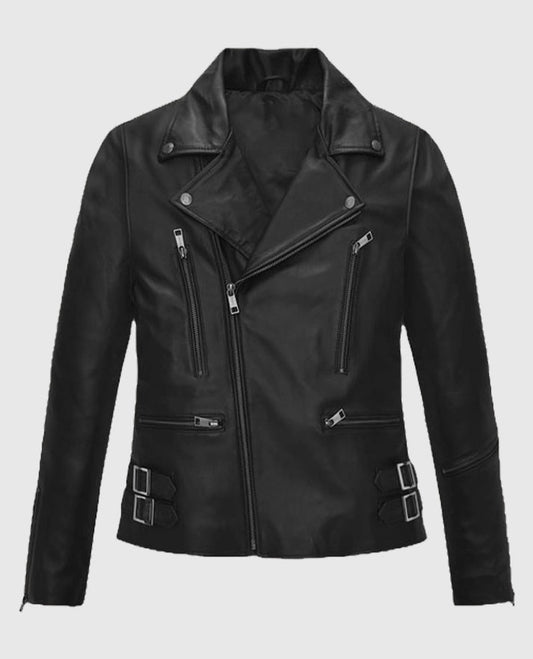 Bruna Marquezine Blue Beetle Leather Jacket Black