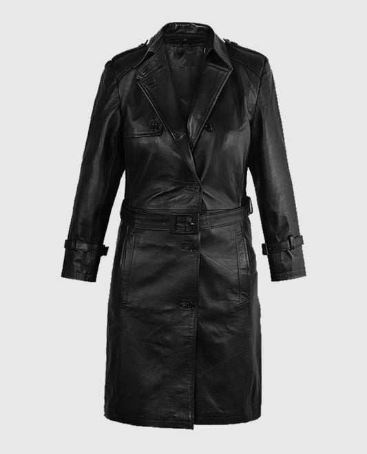 Jennifer Lopez Hustlers Leather Black Trench Coat