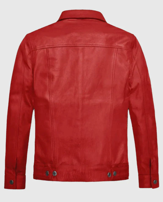 Men's Leather Red Trucker Jacket