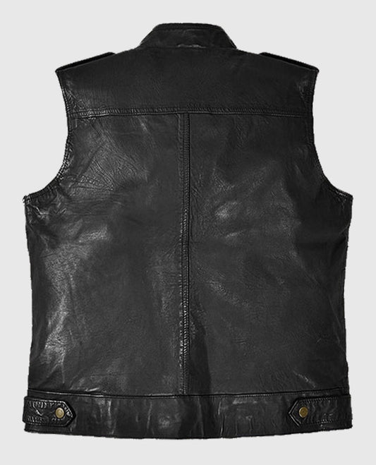 Mens Black Biker Leather Vest
