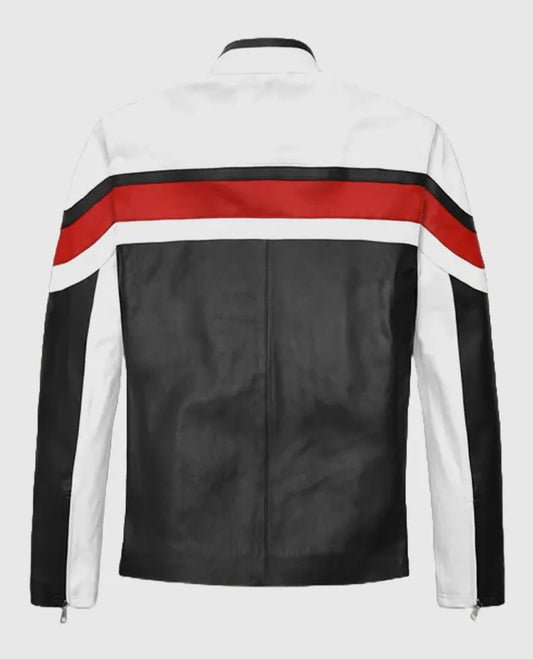 Men's Striped Rocker White n Black Leather Jacket