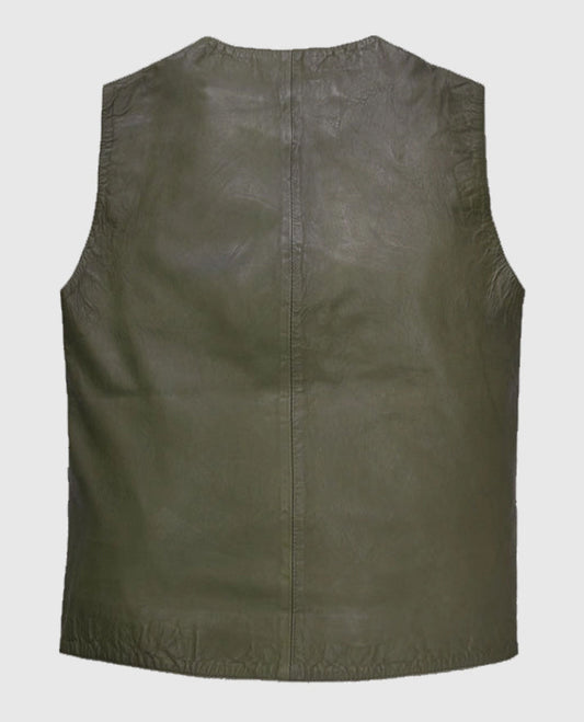 Men's Washed and Wax Cowboy Green Leather Vest