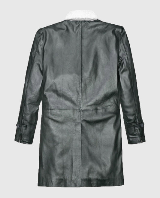Metallic Lurex Gray Tom Hardy Leather Trench Coat