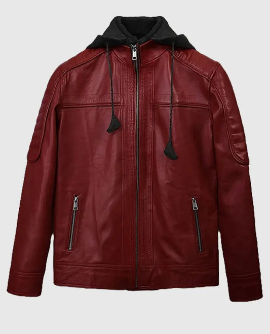 Rodeo Hooded Leather Red Jacket for Men