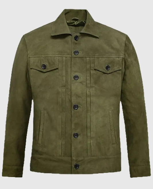 Ryan Reynolds green suede trucker jacket