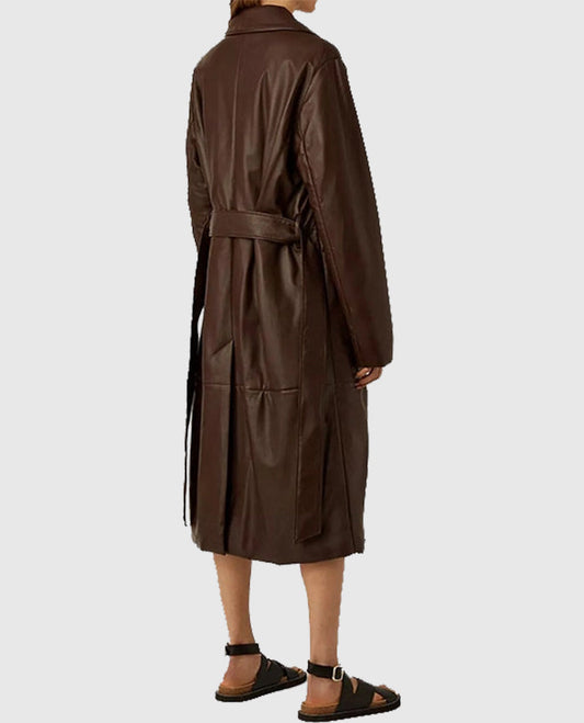 Women's 90s Vintage Brown Leather Long Coat