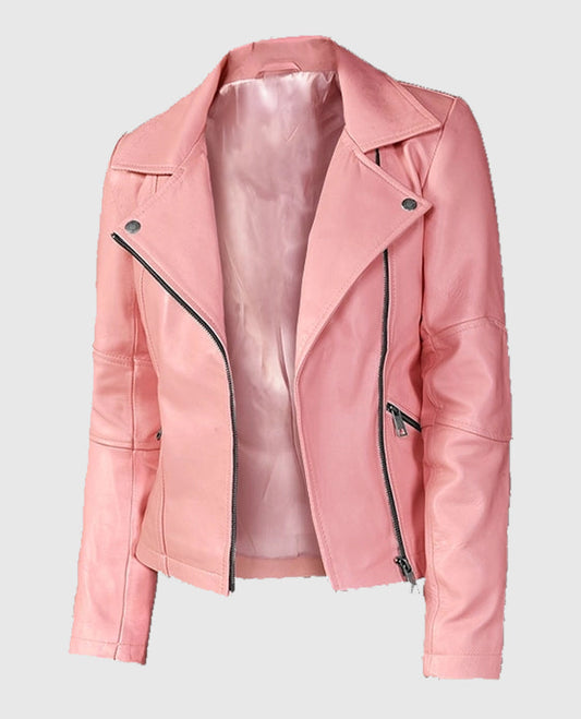 Women's Biker Pink Leather Jacket