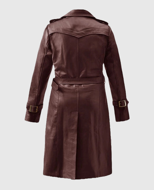 Women's Soft Wax Halcon Maroon Leather Trench Coat
