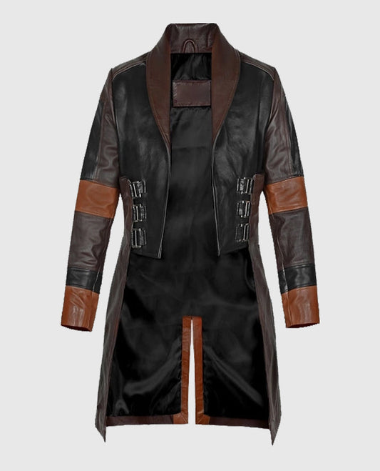 Zoe Saldana Guardians of the Galaxy Vol 2 Black n Brown Leather Coat