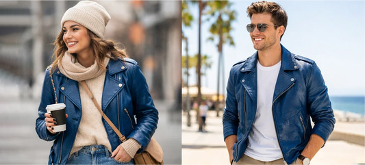 Blue Leather Jacket Outfit Ideas for Men and Women