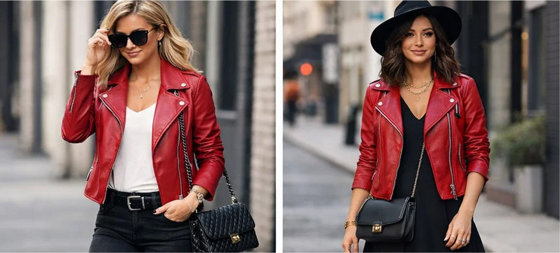 Red Leather Jackets outfits ideas for Women