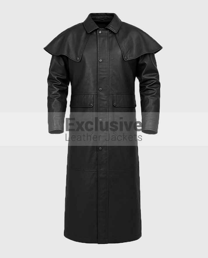 Men's Black Leather Duster