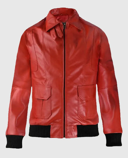 Red Bomber Leather Jacket
