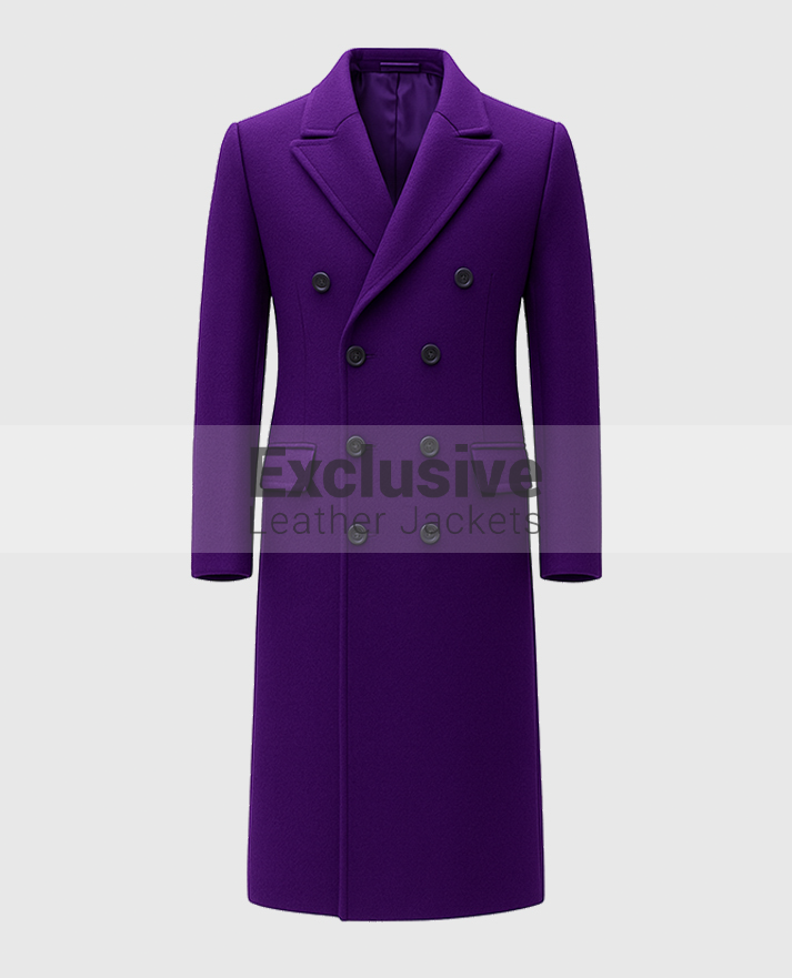 Men's Purple Double-Breasted Long Trench Coat