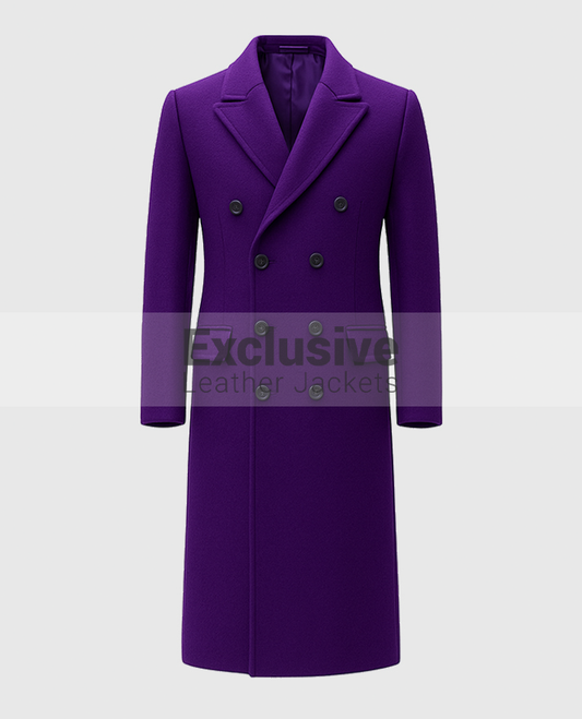Men's Purple Double-Breasted Long Trench Coat
