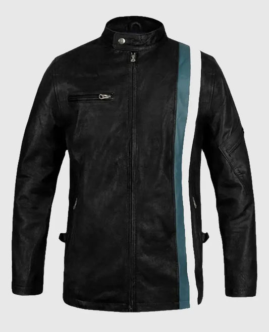 Black Racer Stripe Leather Jacket