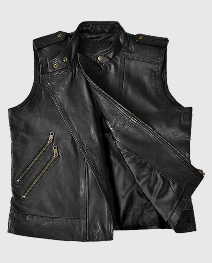 Men's Classic Black Biker Leather Vest