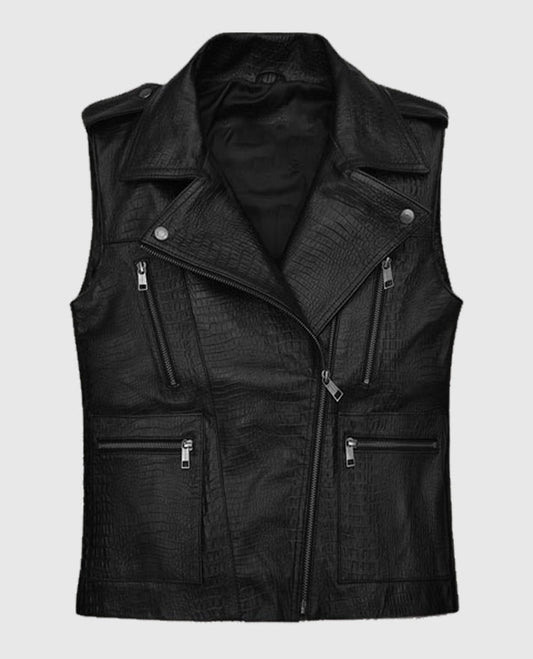 Crocodile Pattern Biker Leather Vest
