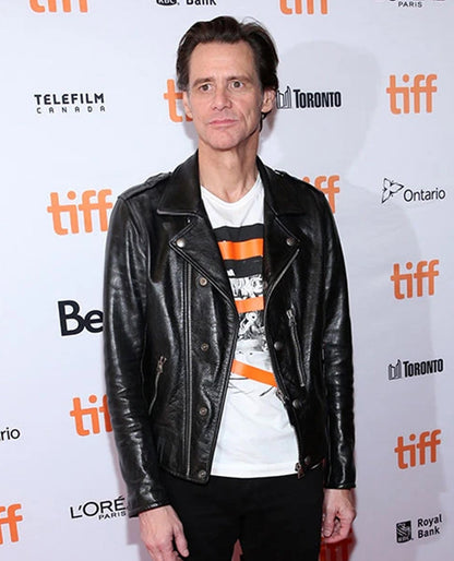 Jim Carrey Toronto International Film Festival leather jacket