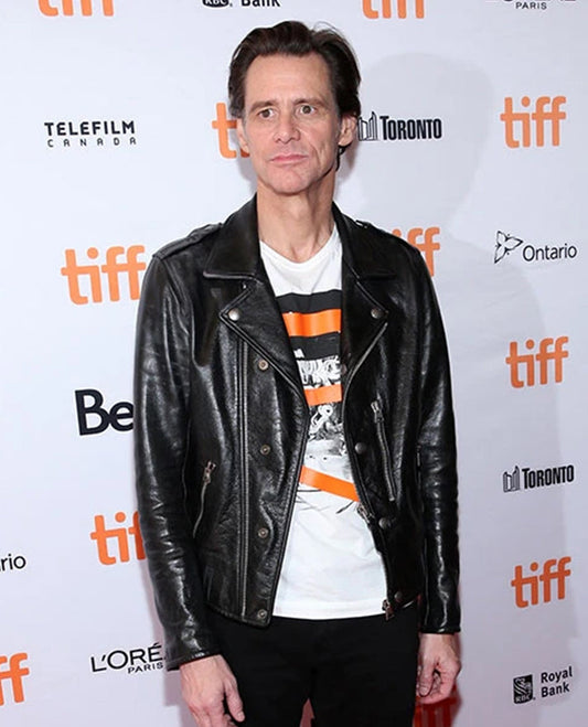 Jim Carrey Toronto International Film Festival leather jacket