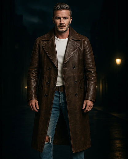David Beckham Brown Leather Coat