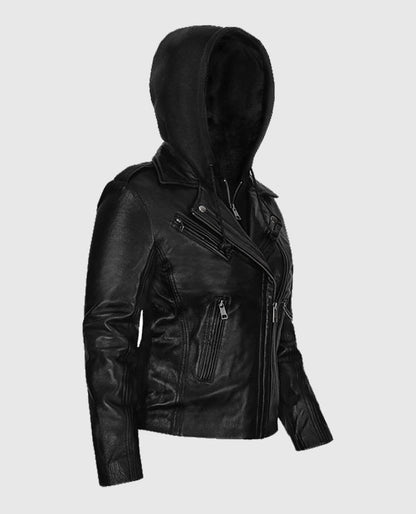 Women's Hooded Biker Leather Jacket