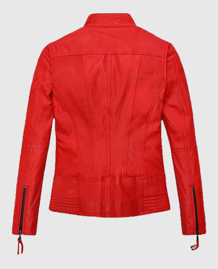 Women's Red Washed and Wax Leather Jacket