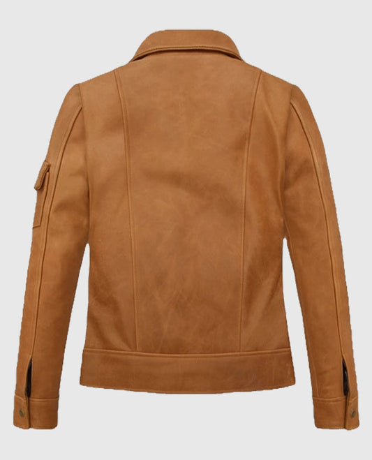 Canberra Tan Gigi Hadid Leather Jacket