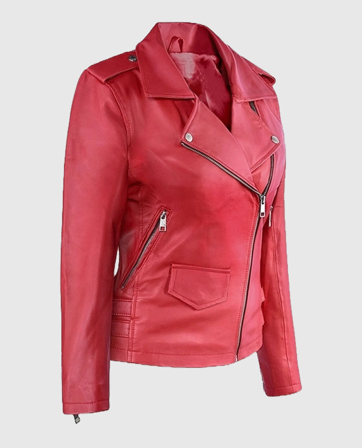 Soft Raspberry Red Gigi Hadid Leather Jacket