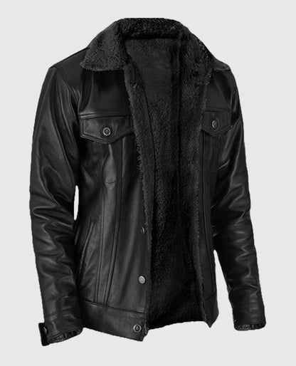Men's Black Sherpa Leather Jacket