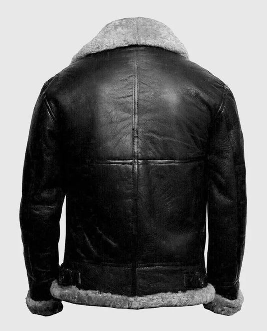 Men's FUR Aviator Flying Pilot Bomber Black Jacket
