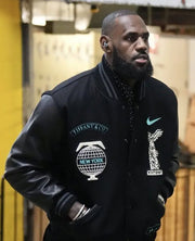 Tiffany Blue Accent Wool & Leather Varsity Jacket