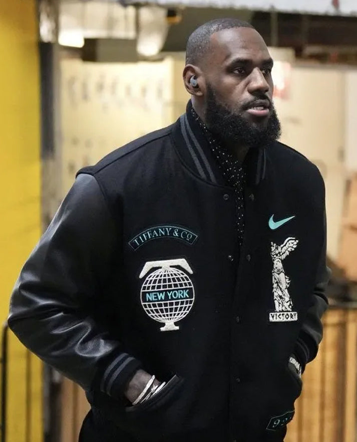 Tiffany Blue Accent Wool & Leather Varsity Jacket