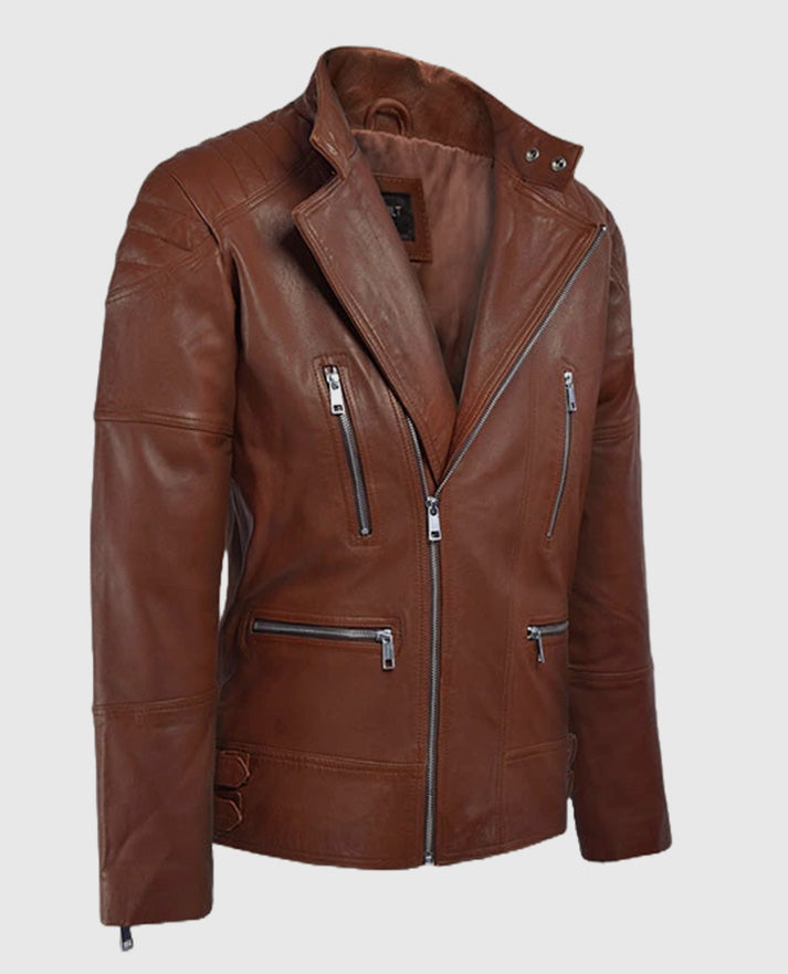 Men's Shotgun Tan Moto Leather Jacket