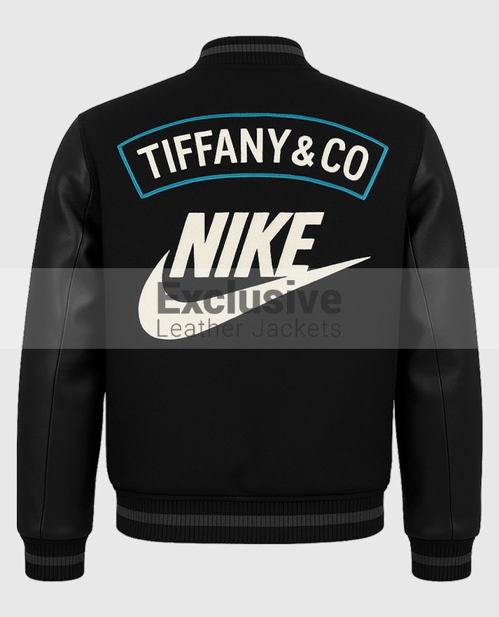 Tiffany Blue Accent Wool & Leather Varsity Jacket