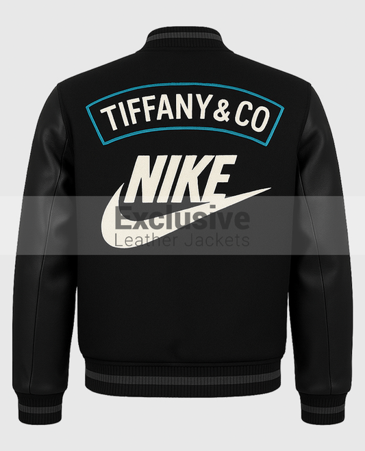 Tiffany Blue Accent Wool & Leather Varsity Jacket