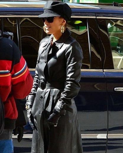 Jennifer Lopez Hustlers Leather Trench Coat