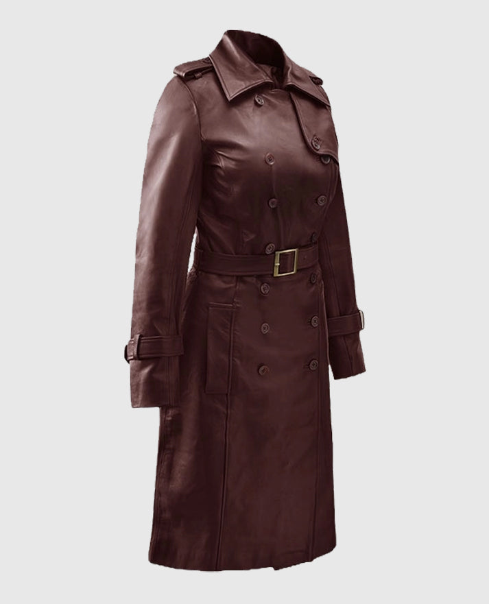 Women's Soft Maroon Wax Halcon Leather Trench Coat