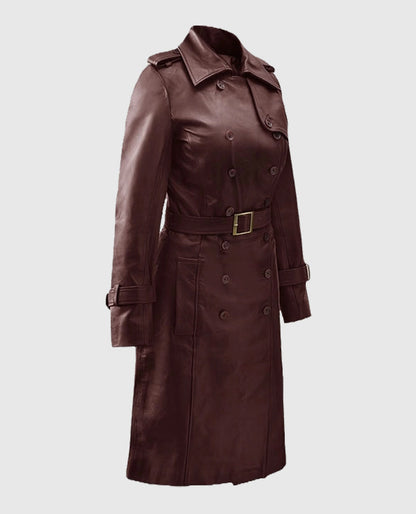 Women's Soft Maroon Wax Halcon Leather Trench Coat