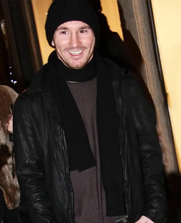 Lionel Messi Black Leather Jacket