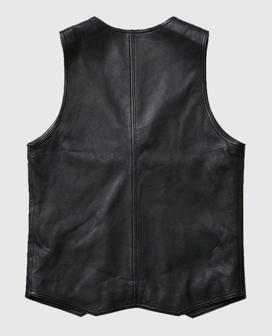 Men's Stylish V-Neck Black Leather Vest